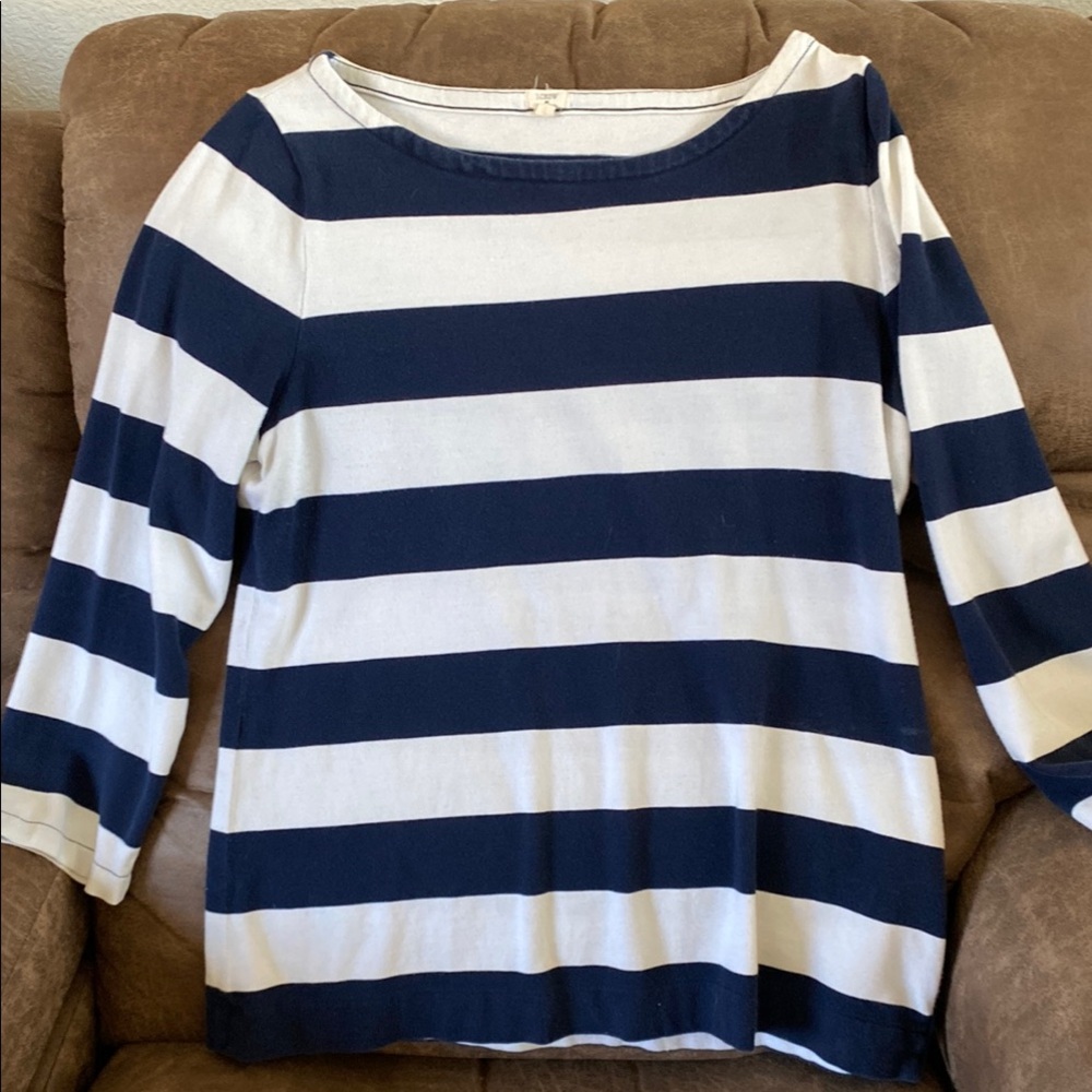 J. Crew Relaxed Blue and White 3/4 Sleeve T-Shirt